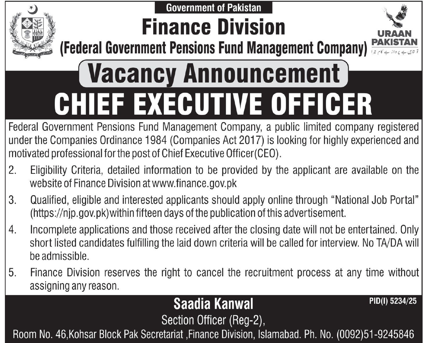 Finance Division Islamabad Jobs 2025 Jobs 2025 — original advertisement