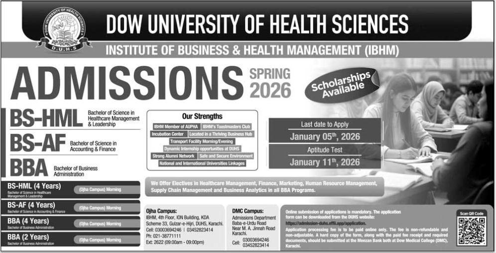 Admission Open in Dow University of Health Sciences Karachi Admissions 2025 — original advertisement