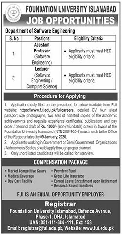 Foundation University Islamabad Jobs 2026 Jobs 2025 — original advertisement