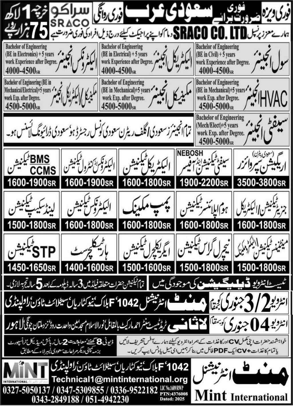 Mechanical engineering and pump Mechanic Jobs in Ksa 2025 – Mint International Manpower Recruitment Jobs 2025 — original advertisement