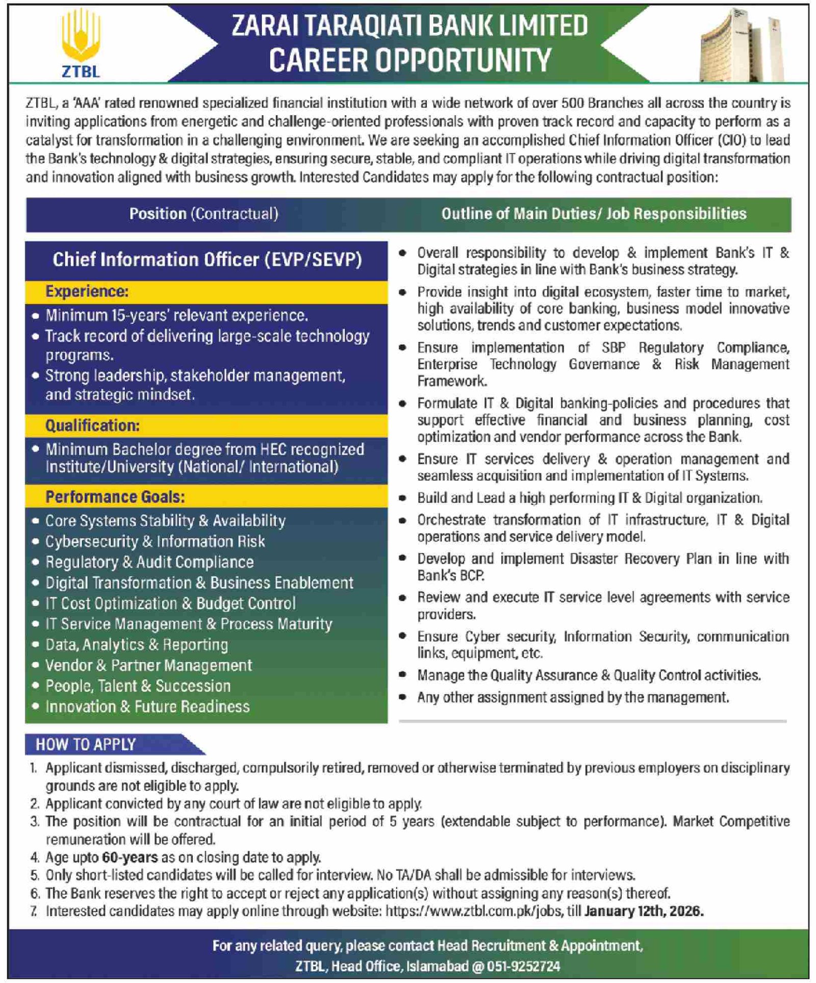 Zarai Taraqiati Bank Limited ZTBL Islamabad Jobs 2026 Jobs 2025 — original advertisement
