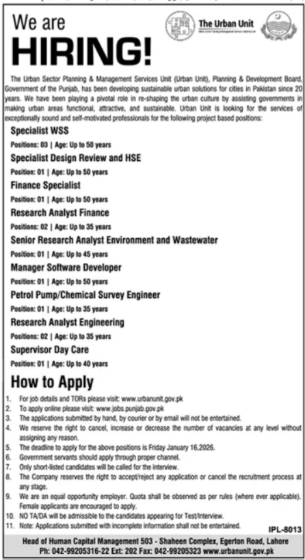 The Urban Unit Lahore Jobs 2025 – The Urban Unit Punjab Jobs 2025 — original advertisement