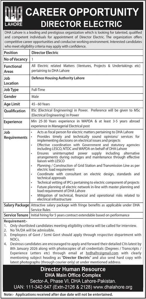 Defence Housing Authority Dha Lahore Jobs 2026 Jobs 2025 — original advertisement