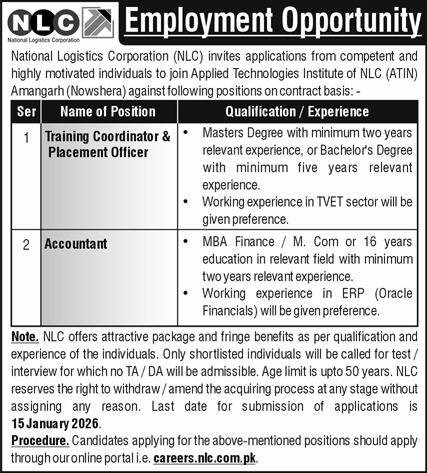 National Logistics Cell NLC Nowshera Jobs 2026 – National Logistic Cell Rawalpindi Jobs 2025 — original advertisement