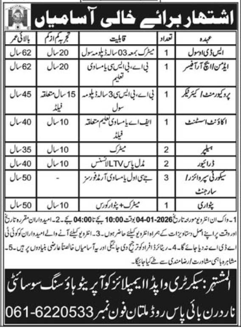 Wapda Employees Cooperative Housing Society Multan Jobs – Water and Power Development Authority Jobs 2025 — original advertisement