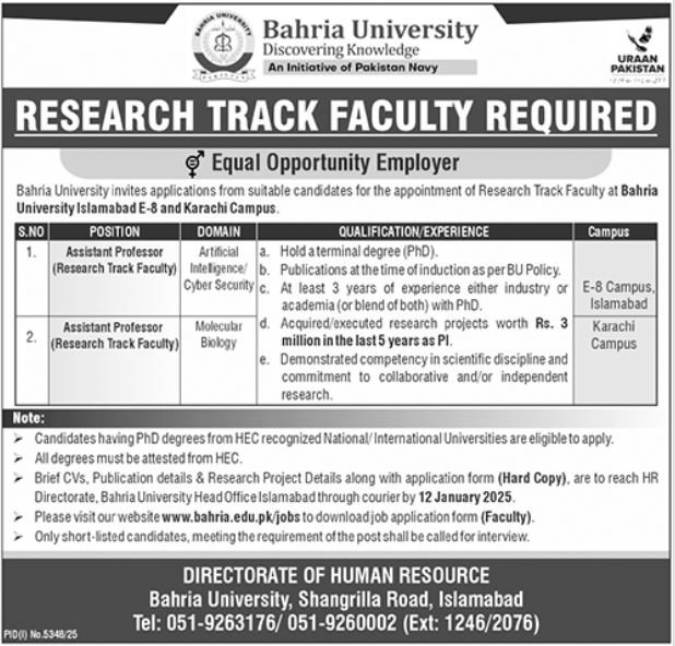 Bahria University Islamabad Jobs 2026 Jobs 2025 — original advertisement