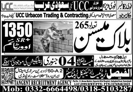 Block Mason Jobs in Saudia Arabia 2026 – Al Faisal Trade Test & Technical Training Center Jobs 2025 — original advertisement