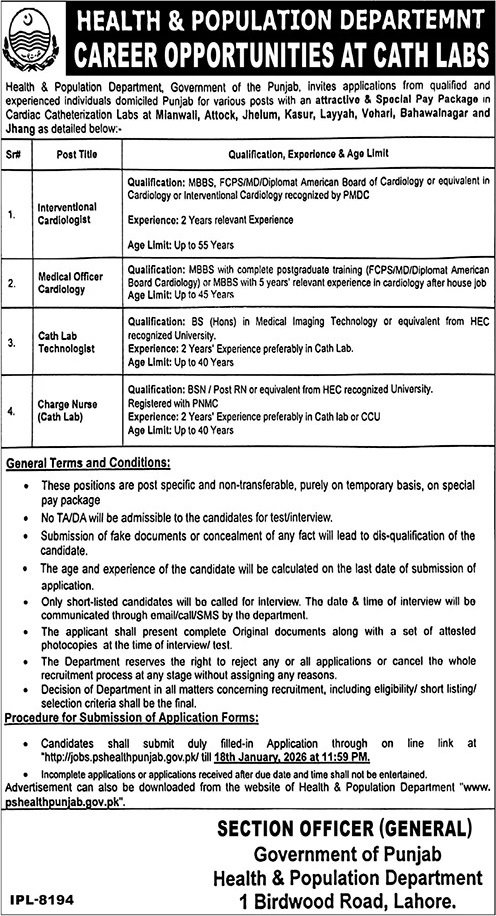 Health & Population Department Jobs 2026 – Population Welfare Department Punjab Jobs 2026 — original advertisement
