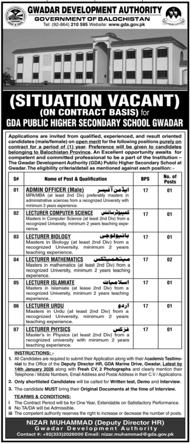 Gwadar Development Authority GDA Jobs 2026 Jobs 2026 — original advertisement