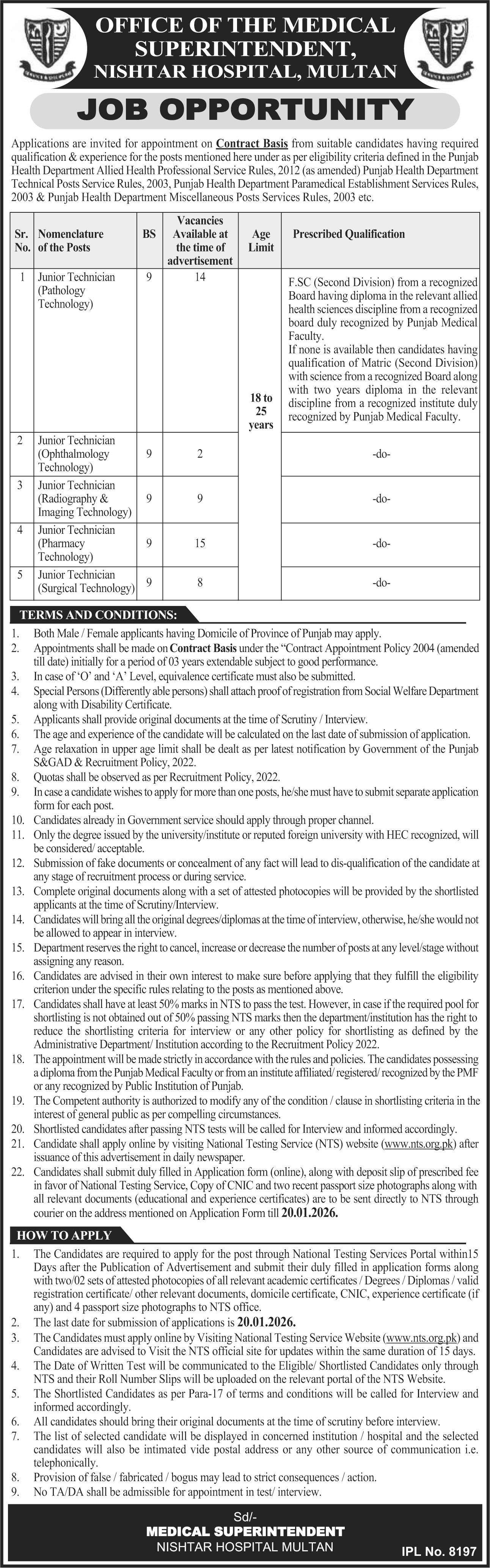 Nishat Hospital Multan Punjab Jobs 2026 – Nishtar Hospital Multan Jobs 2026 — original advertisement