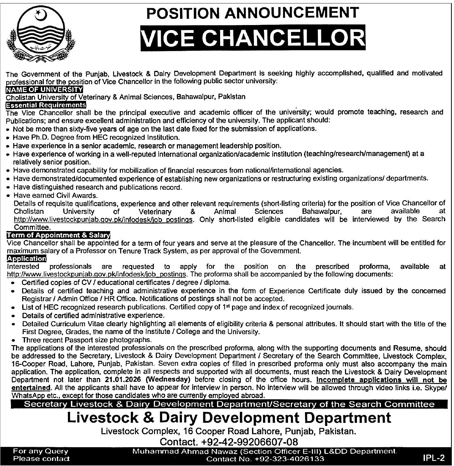 Livestock And Dairy Development Punjab Jobs 2026 – Livestock and Dairy Development Department Punjab Jobs 2026 — original advertisement