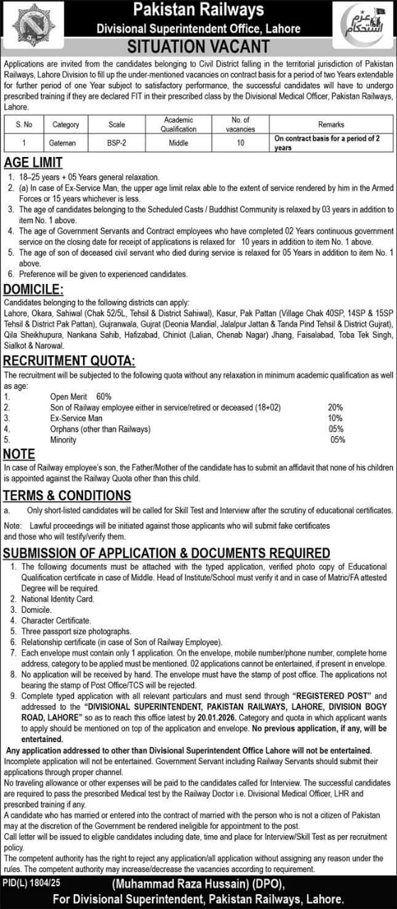 Pakistan Railways Punjab Jobs 2026 – Ministry of Railways Islamabad Jobs 2026 — original advertisement