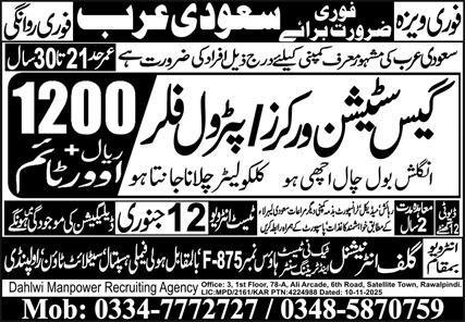 Gas Station Worker And Perol Filling Jobs In Saudia Arabia – Gulf Job Hunts Manpower Services Jobs 2026 — original advertisement