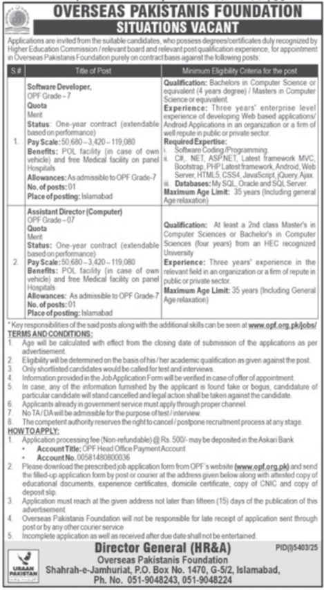 Overseas Pakistanis Foundation OPF Islamabad Jobs 2026 – Overseas Pakistanis Foundation Islamabad Jobs 2026 — original advertisement
