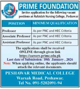 Peshawar Medical College Jobs 2026 For Professors – Prime Foundation Jobs 2026 — original advertisement