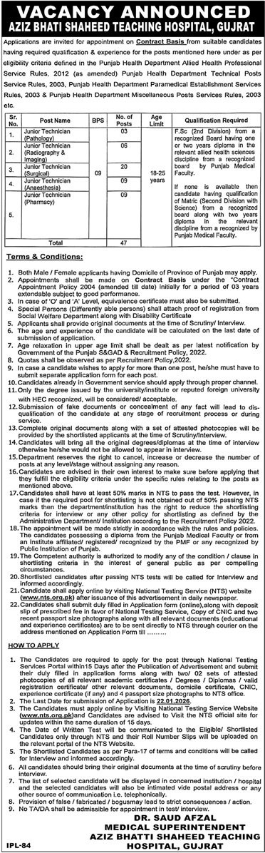 Aziz Bhatti Shaheed Teaching Hospital Gujrat Jobs 2026 Jobs 2026 — original advertisement