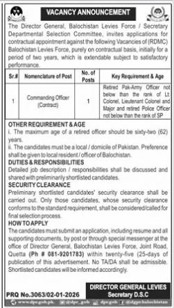 Director General Balochistan Levies Force Jobs 2026 Jobs 2026 — original advertisement