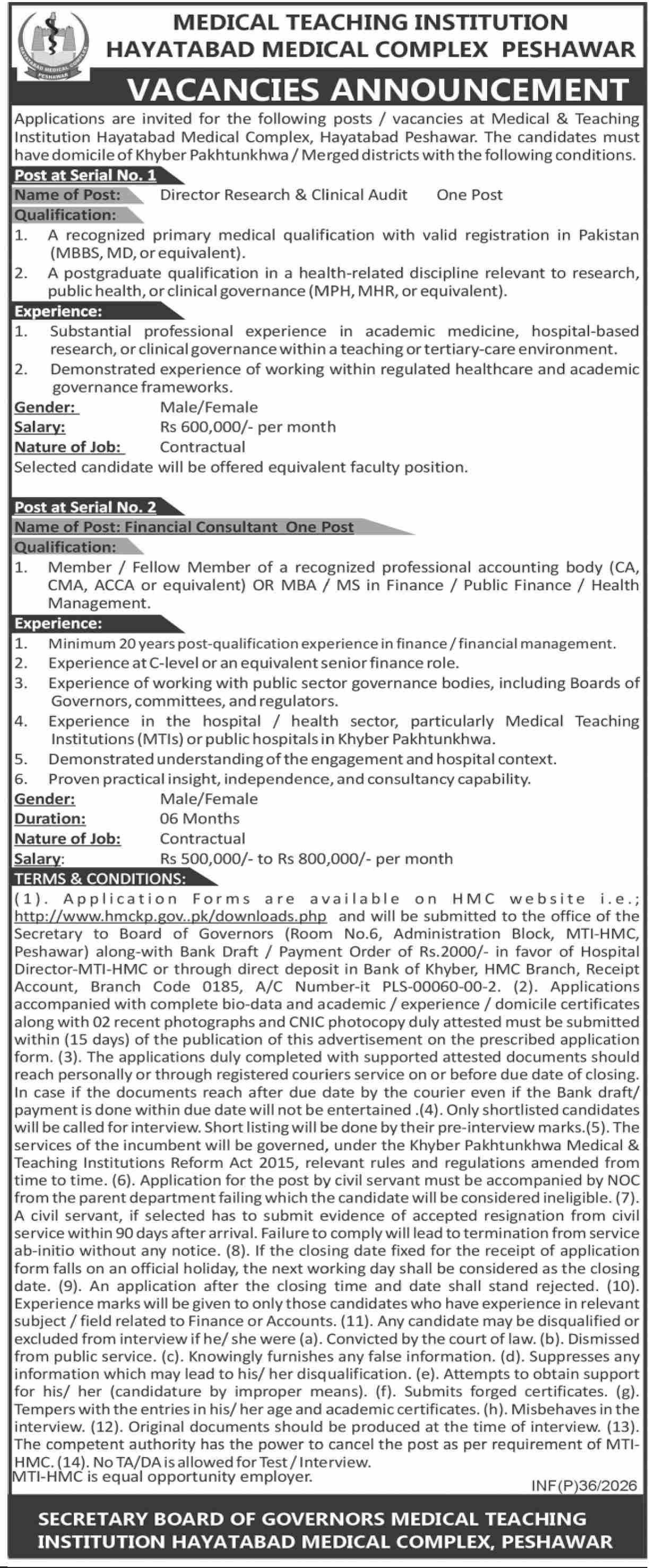 Hayatabad Medical Complex Peshawar Jobs 2026 Jobs 2026 — original advertisement