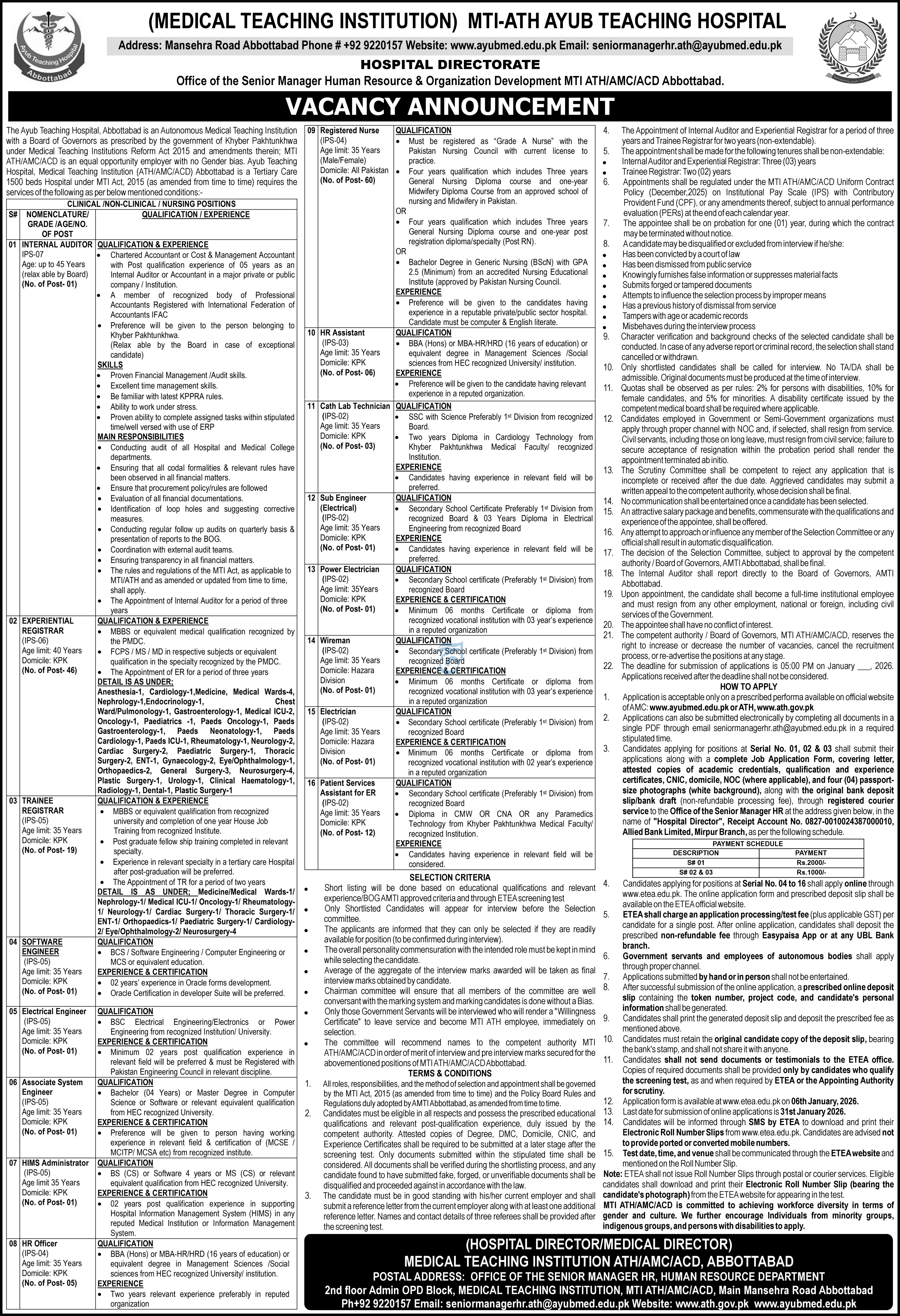 Medical Teaching Institution Mti Ath Ayub Teaching Jobs – Medical Teaching Institute MTI Khyber Teaching Hospital Peshawar Kpk Jobs 2026 — original advertisement