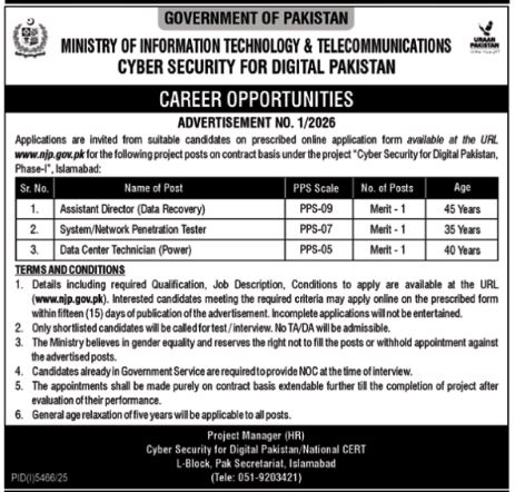 Ministry of Information Technology & Telecommunication Jobs – Ministry of Information Technology and Telecommunication Jobs 2026 — original advertisement