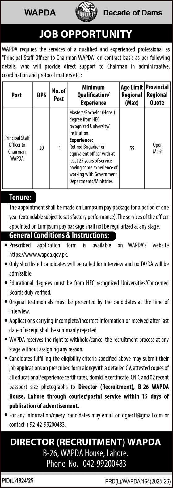 Water and Power Development Authority WAPDA Jobs 2026 Jobs 2026 — original advertisement