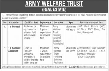 Army Welfare Trust Real Estate Peshawar Jobs 2026 – Pakistan Army Jobs 2026 — original advertisement