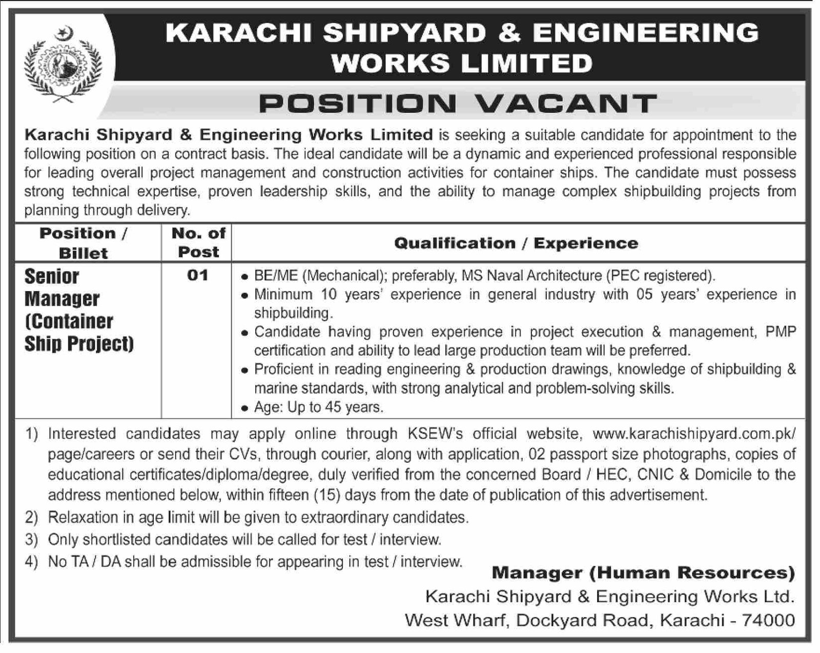 Karachi Shipyard & Engineering Works Limited Jobs 2026 Jobs 2026 — original advertisement