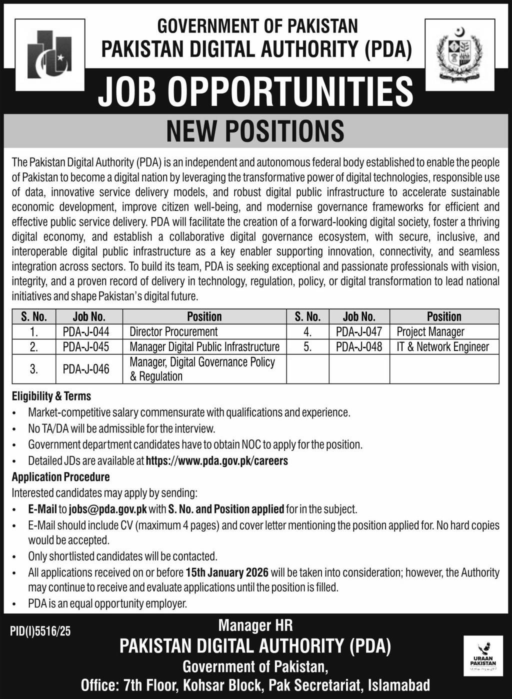Pakistan Digital Authority PDA Jobs 2026 – Public Sector Organization Jobs 2026 — original advertisement