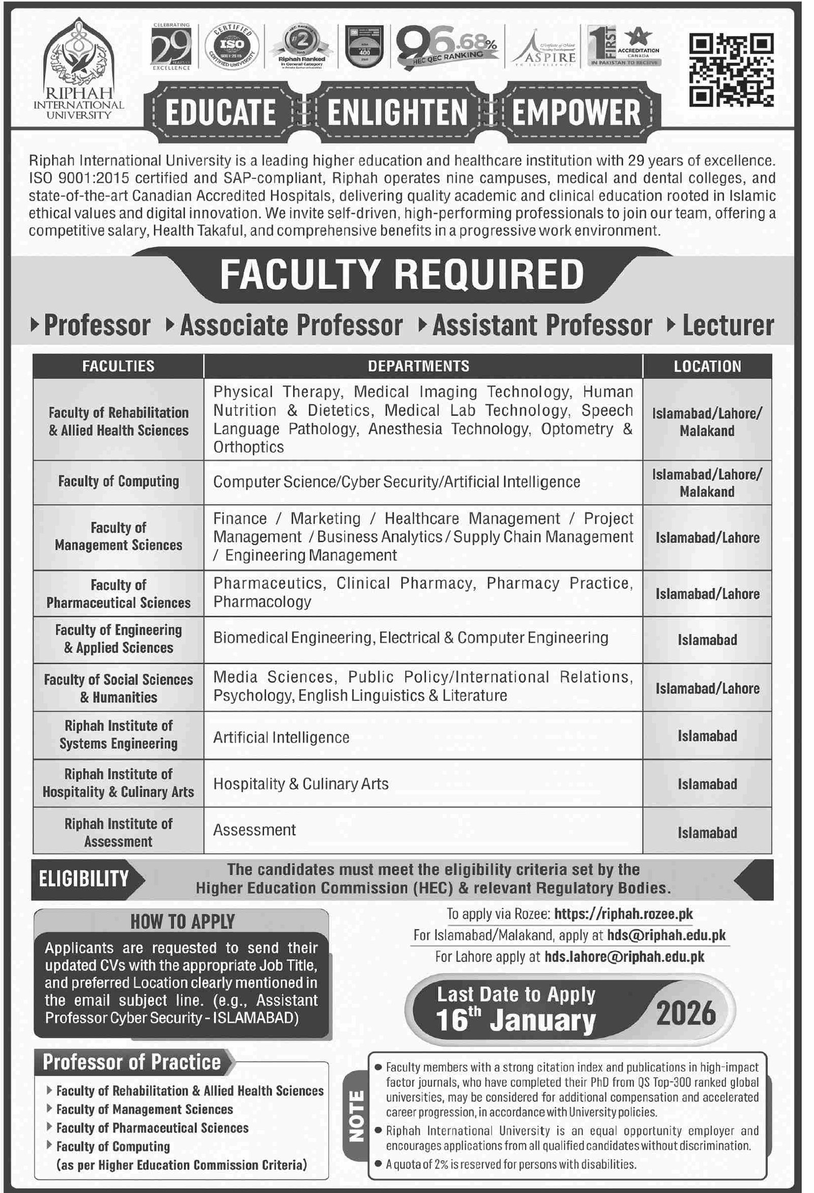 Riphah International University Islamabad Jobs 2026 Jobs 2026 — original advertisement