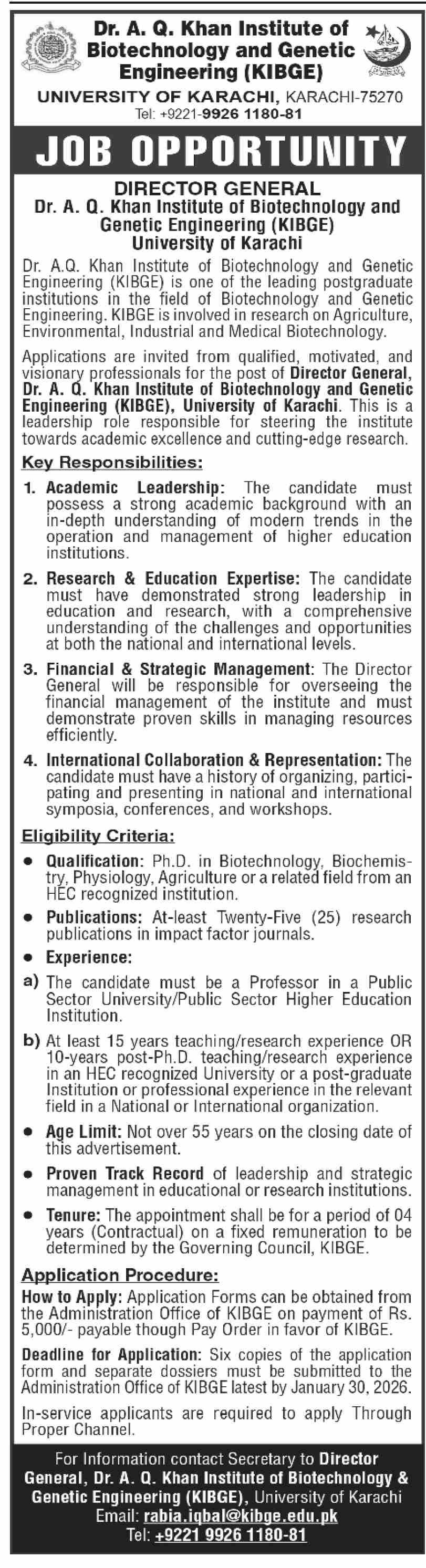 Univesity of karachi Sindh Jobs 2026 – University of Karachi Jobs 2026 — original advertisement