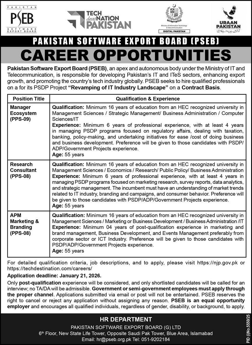 Pakistan Software Export Board PSEB Islamabad Jobs 2026 Jobs 2026 — original advertisement