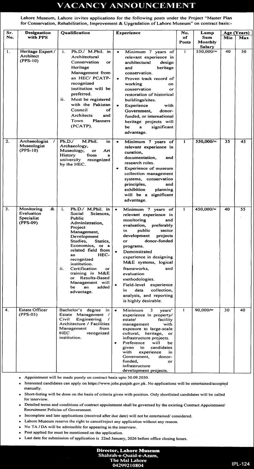 Lahore Museum punjab Jobs 2026 – National Museum of Science and Technology Jobs 2026 — original advertisement