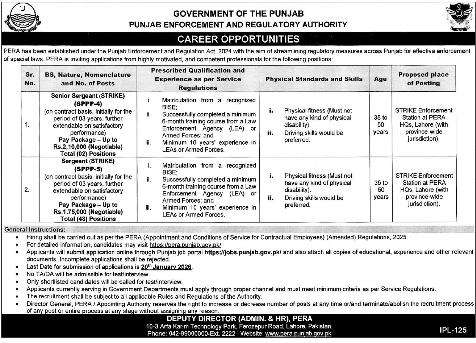 Punjab Enforcement & Regulatory Authority PERA Jobs 2026 – Punjab Energy Efficiency & Conservation Agency - PEECA Jobs 2026 — original advertisement