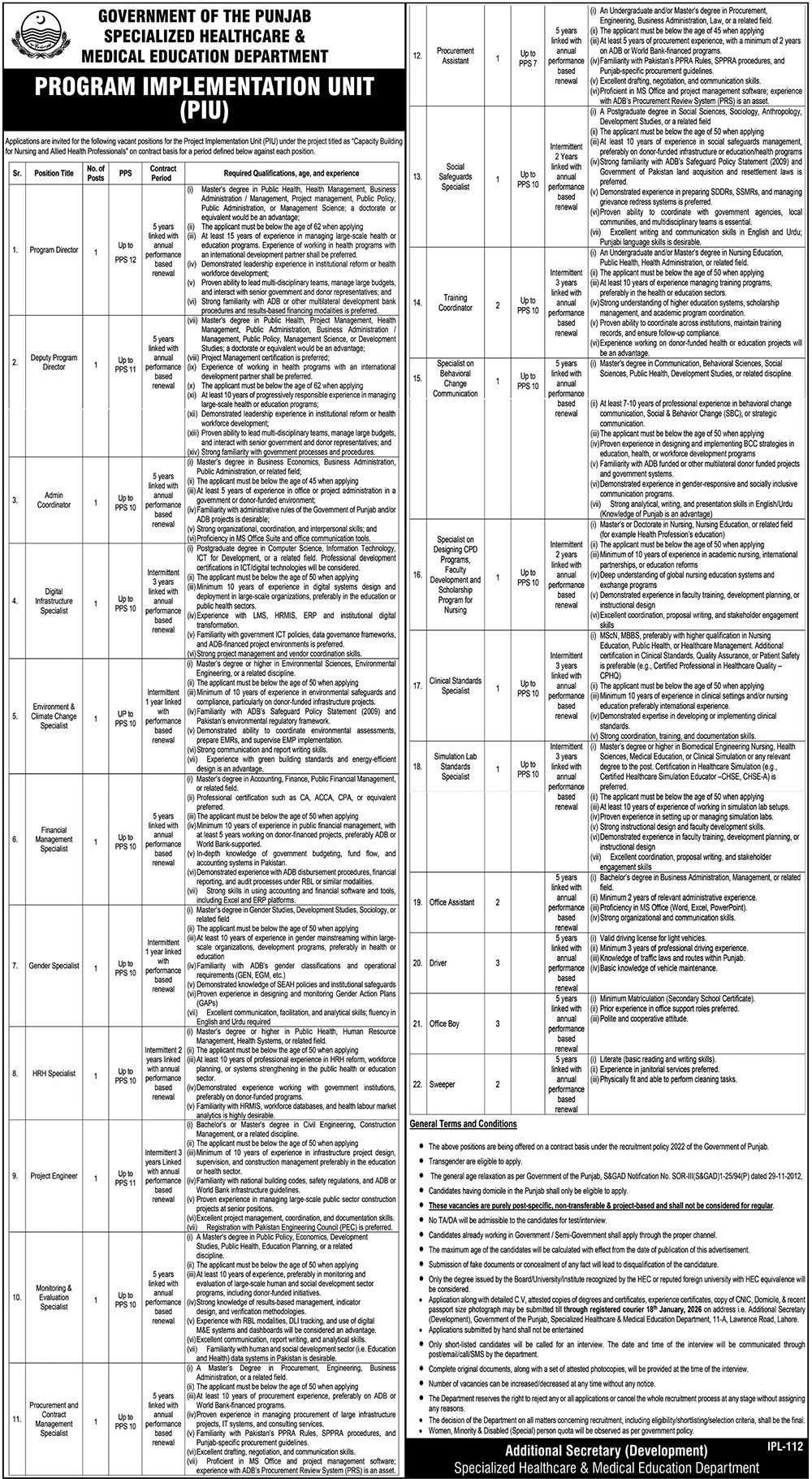 Specialized Healthcare & Medical Education Department Jobs – Specialized Healthcare And Medical Education Department Lahore Jobs 2026 — original advertisement