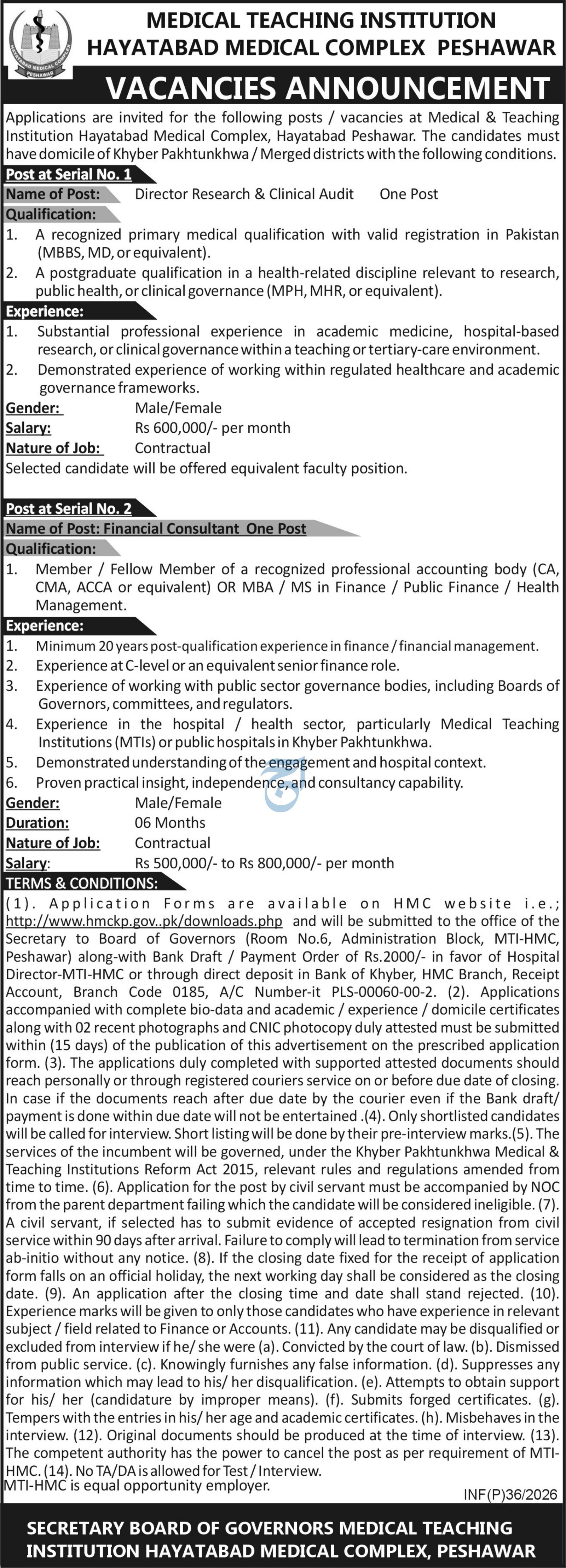 Hayatabad Medical Complex HMC Peshawar Jobs 2026 – Hayatabad Medical Complex Peshawar Jobs 2026 — original advertisement