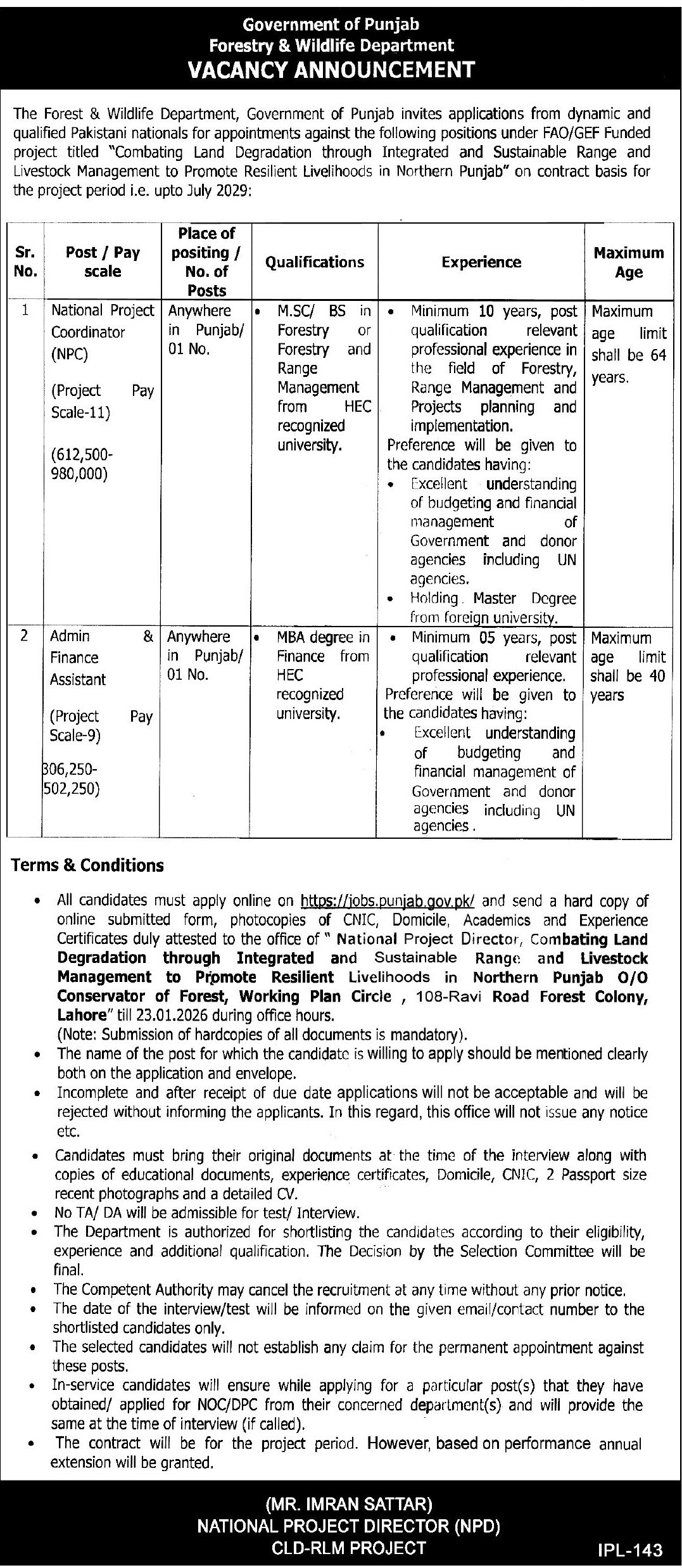 Forest & Wildlife Department Lahore Jobs 2026 – Forest Wildlife & Fishries Department Punjab Jobs 2026 — original advertisement
