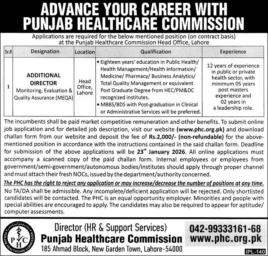 Punjab Healthcare Commission PHC Lahore Jobs 2026 Jobs 2026 — original advertisement