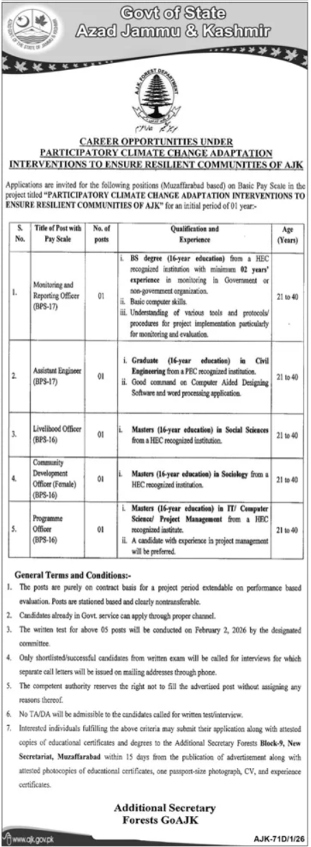 Ministry Of Climate Change Muzaffarabad Jobs 2026 Jobs 2026 — original advertisement