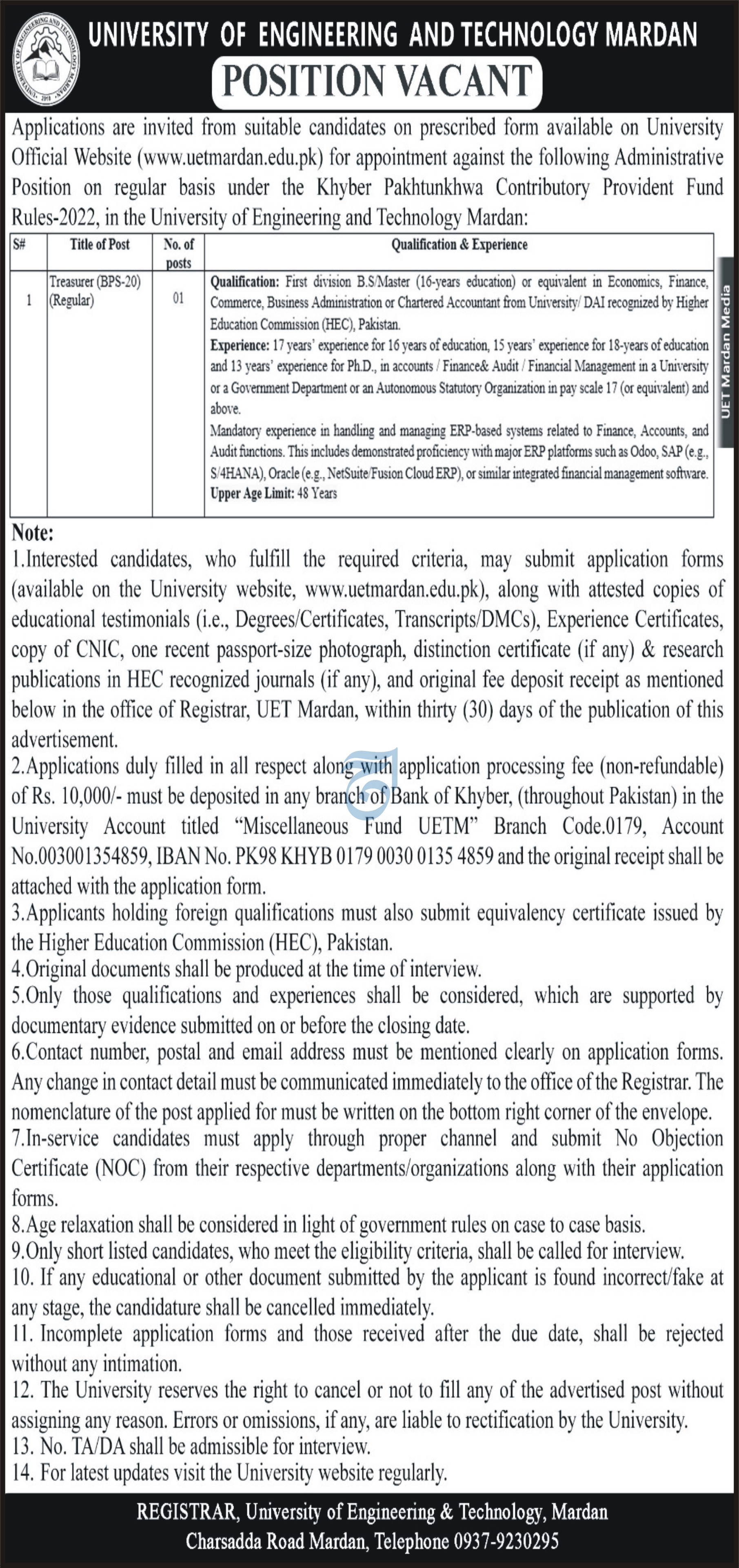 University of Engineering And Technology Mardan Jobs 2026 – University of Engineering and Technology Peshawar Jobs 2026 — original advertisement