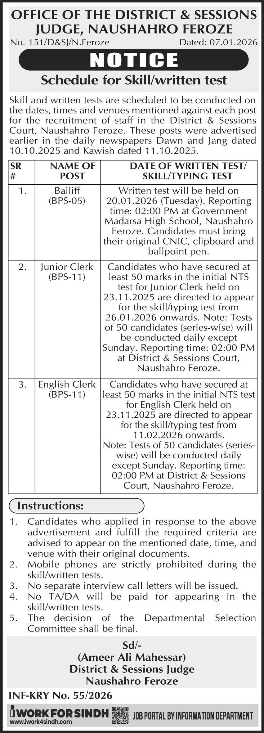 District & Session Judge Naushahro Feroze Jobs 2026 Jobs 2026 — original advertisement