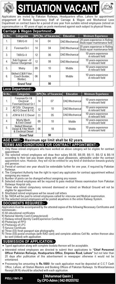 Pakistan Railways Lahore Jobs 2026 – Ministry of Railways Islamabad Jobs 2026 — original advertisement