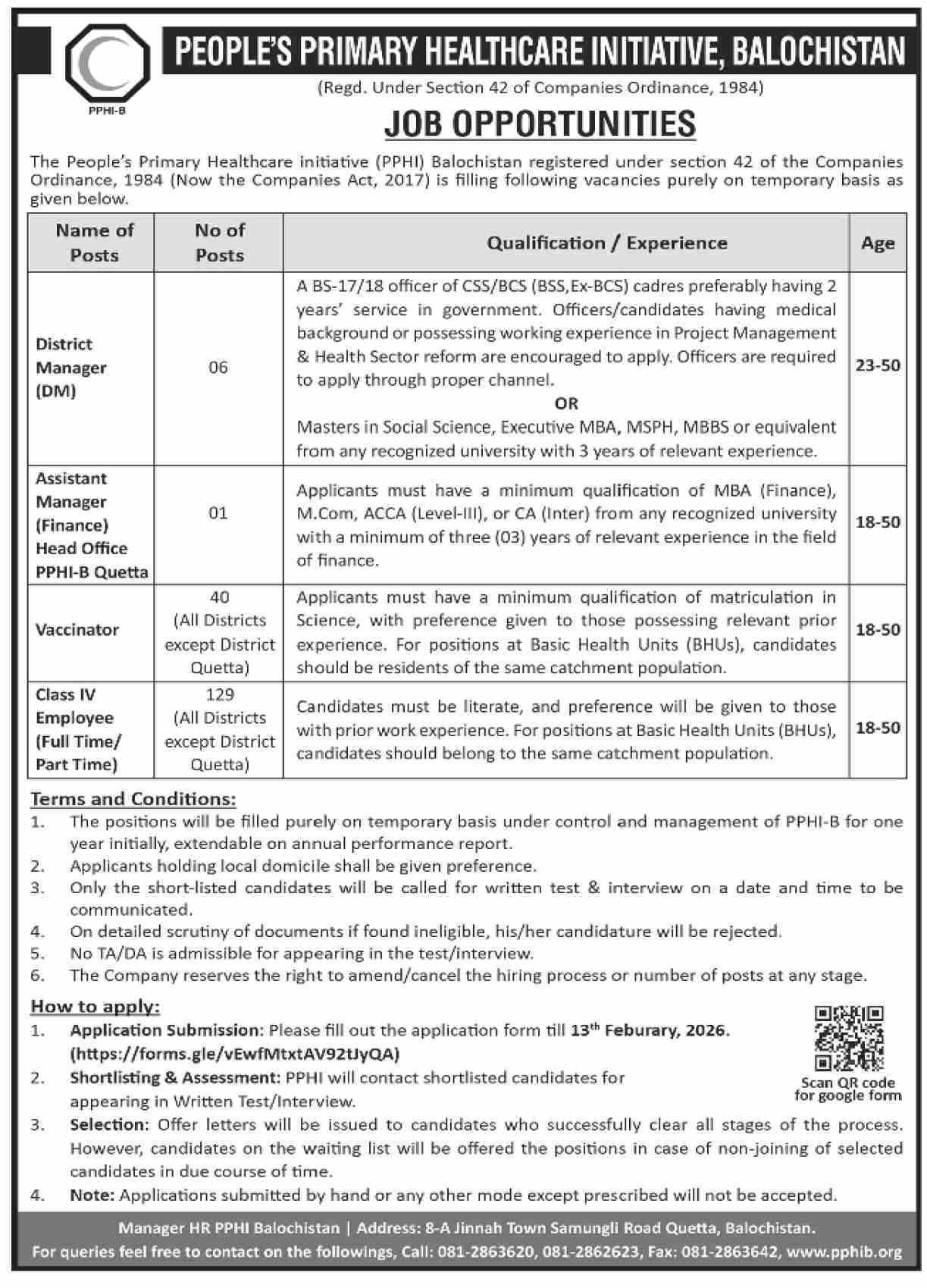 PPHI Balochistan Jobs 2026 For District Manager & 176+ Posts – People’s Primary Healthcare Initiative PPHI Balochistan Jobs 2026 — original advertisement