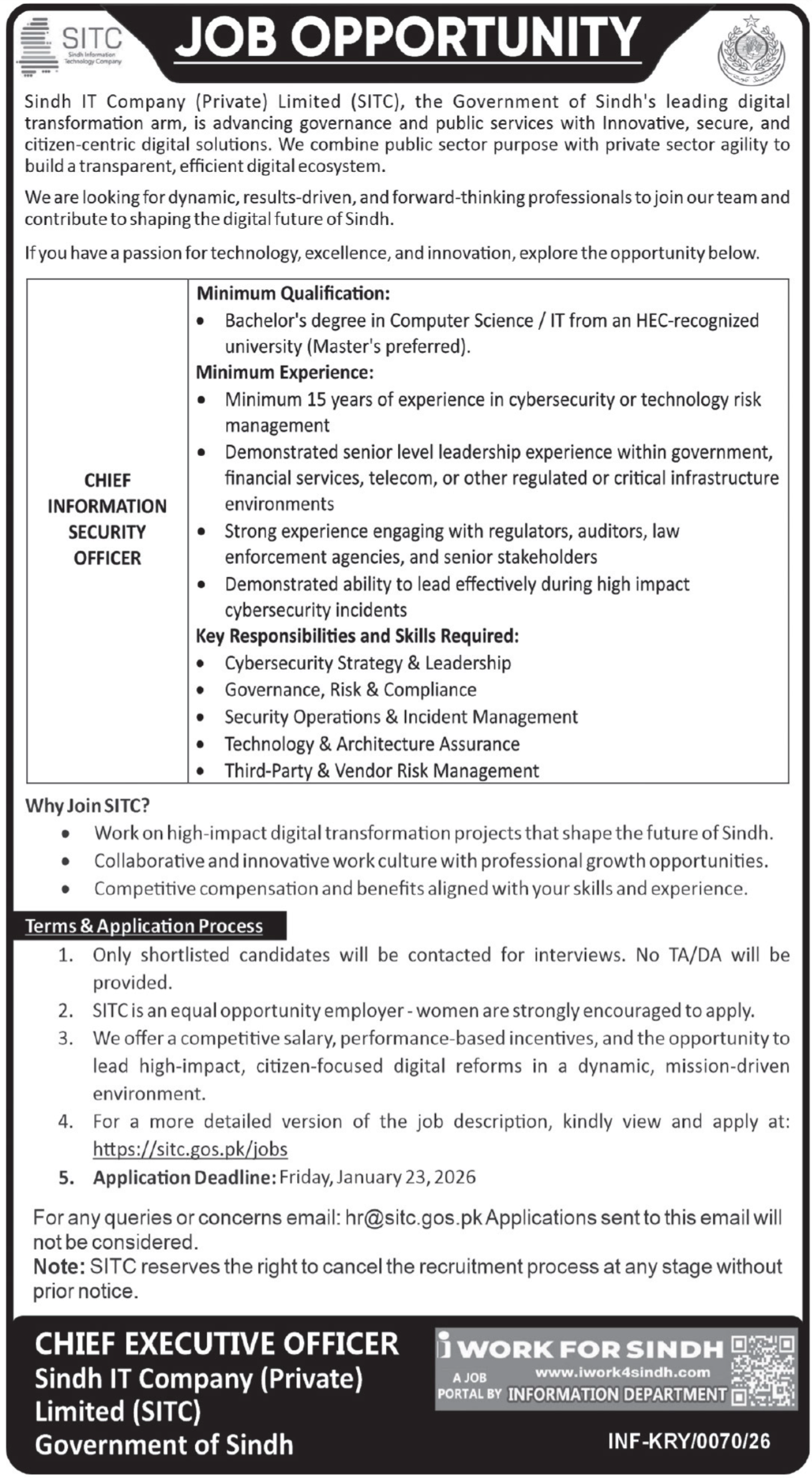 Sindh IT Company SITC Jobs 2026 – Private Company Jobs 2026 — original advertisement