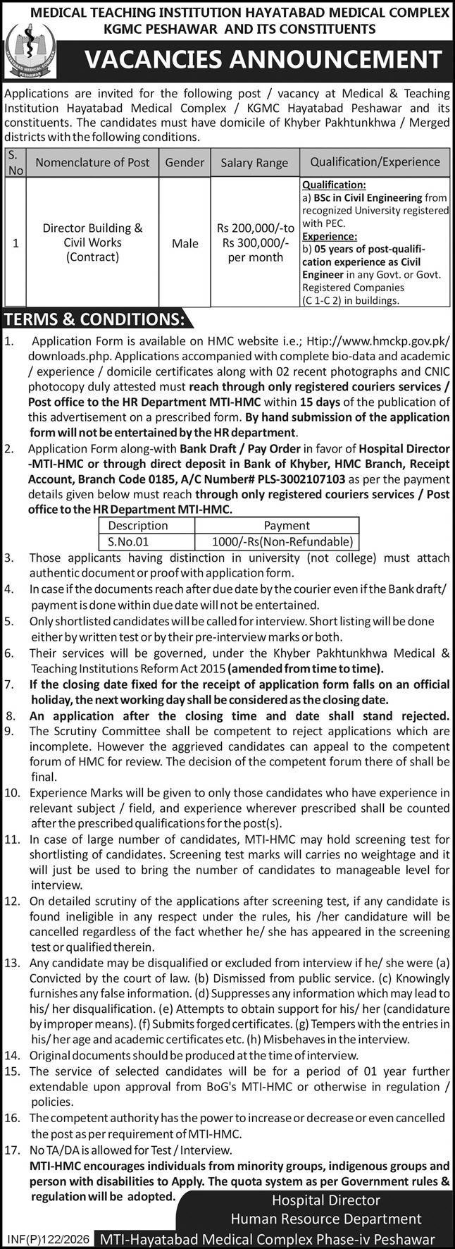 Hayatabad Medical Complex KGMC MTI Peshawar Jobs 2026 – Hayatabad Medical Complex Peshawar Jobs 2026 — original advertisement