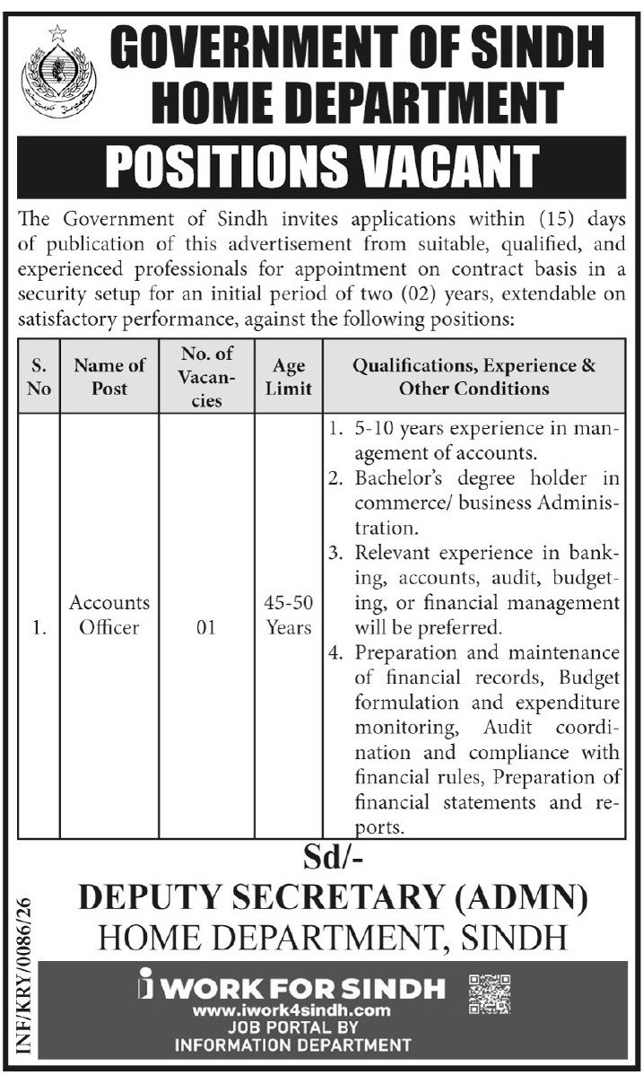 Home Department Sindh Jobs 2026 – Govt of Sindh Jobs 2026 — original advertisement