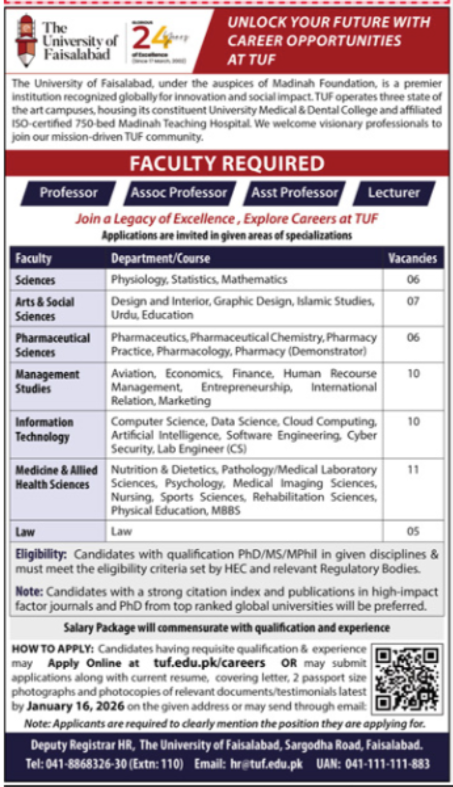 The University ofFaisalabad Jobs 2026 – University Of Faisalabad Jobs 2026 — original advertisement