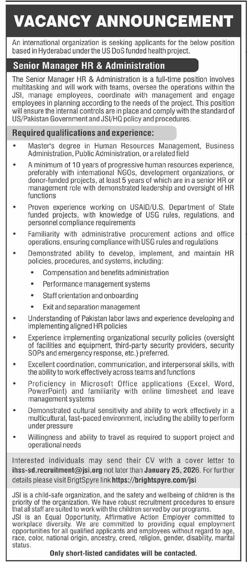International Organization Hyderabad Jobs 2026 – Public Sector Organization Jobs 2026 — original advertisement