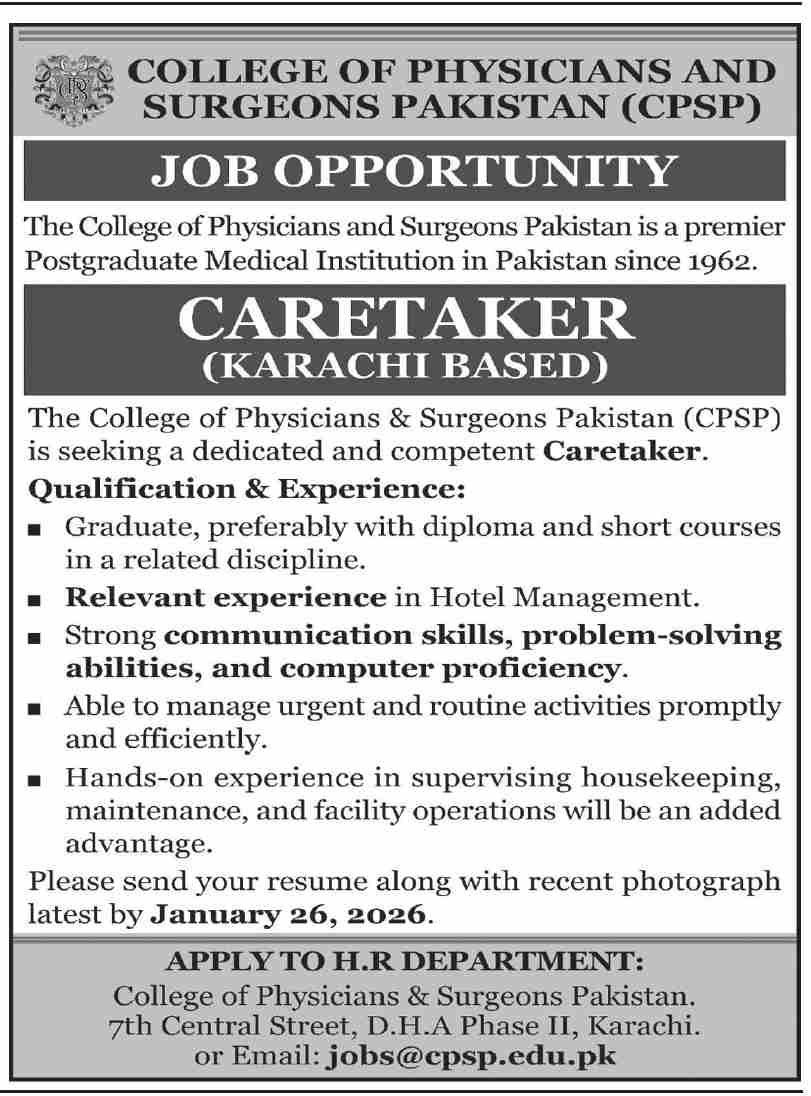 College of Physicians And Surgeons Pakistan Cpsp Jobs 2026 Jobs 2026 — original advertisement