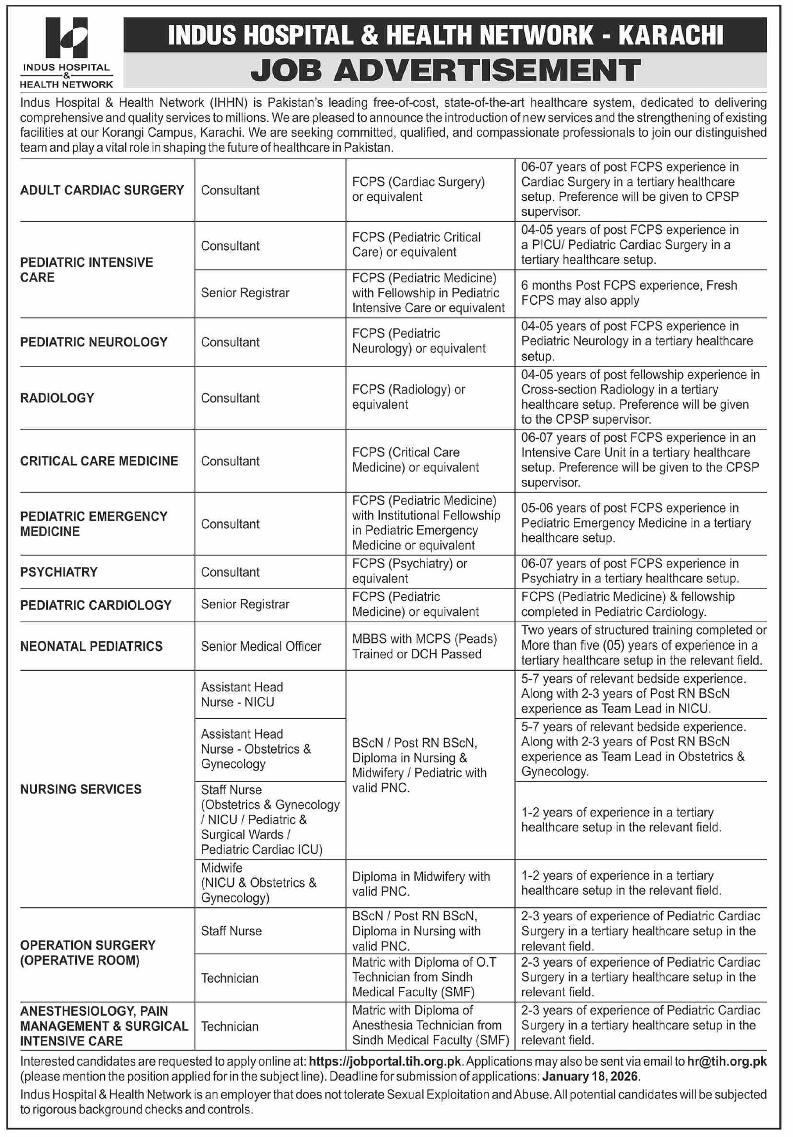 Indus Hospital & Health Network Karachi Jobs 2026 Jobs 2026 — original advertisement
