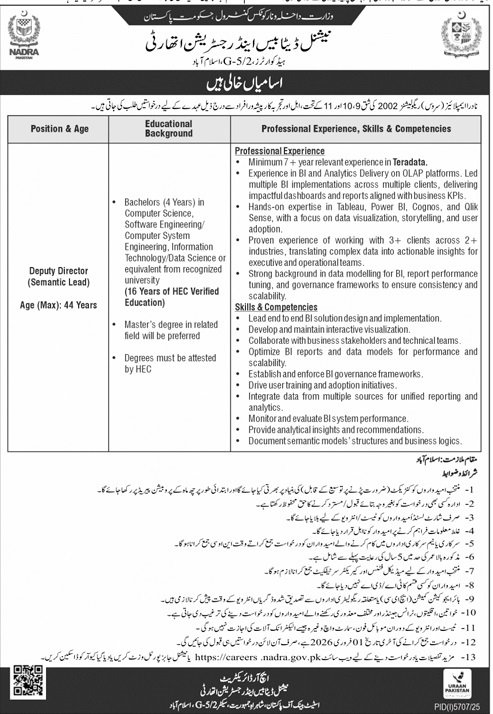 National Datebase And Registration Authority Islamabad Jobs – National Database and Registration Authority Jobs 2026 — original advertisement